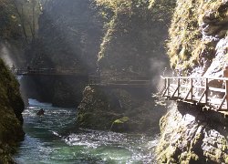 Vintgar Gorge  The sun is shining through the mist, Bled, Slovenia